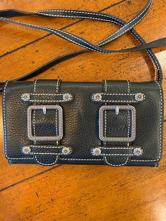 Brighton Handbags - NWOT Brighton Black Leather Wallet Crossbody Organizer Buckle Silver Accent
